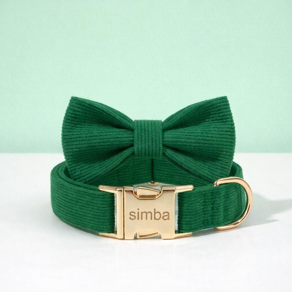 Personalized Corduroy Dog Collar, Engraved Gold Buckle Pet Accessory, Small to Large Breeds
