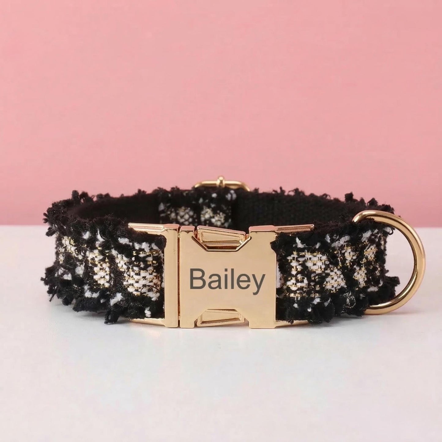 Personalized Tweed Dog Collar Leash Set, Engraved Gold Buckle, Stylish Pet Accessory