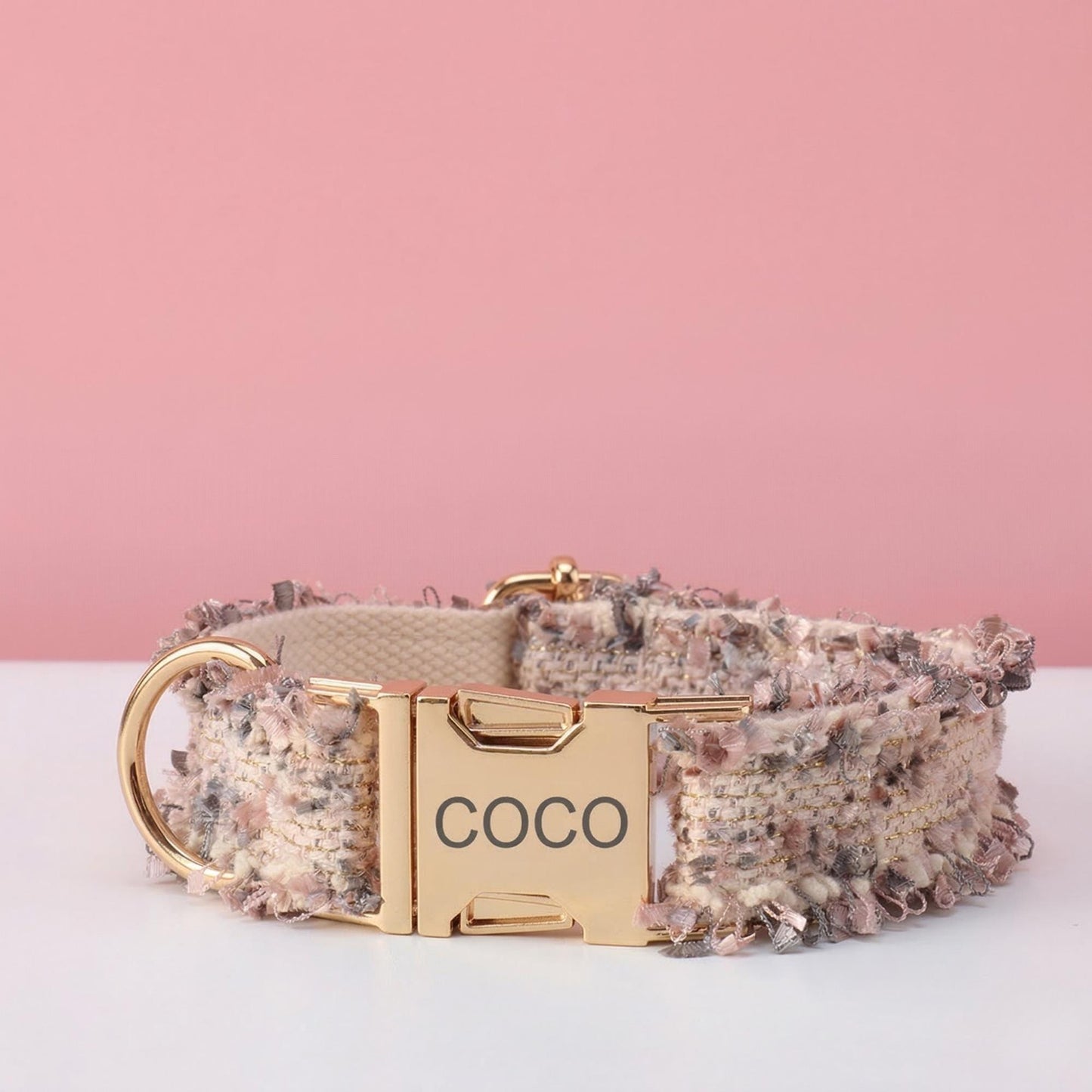 Personalized Tweed Dog Collar, Custom Engraved Gold Buckle, Dark Blue Pet Accessory