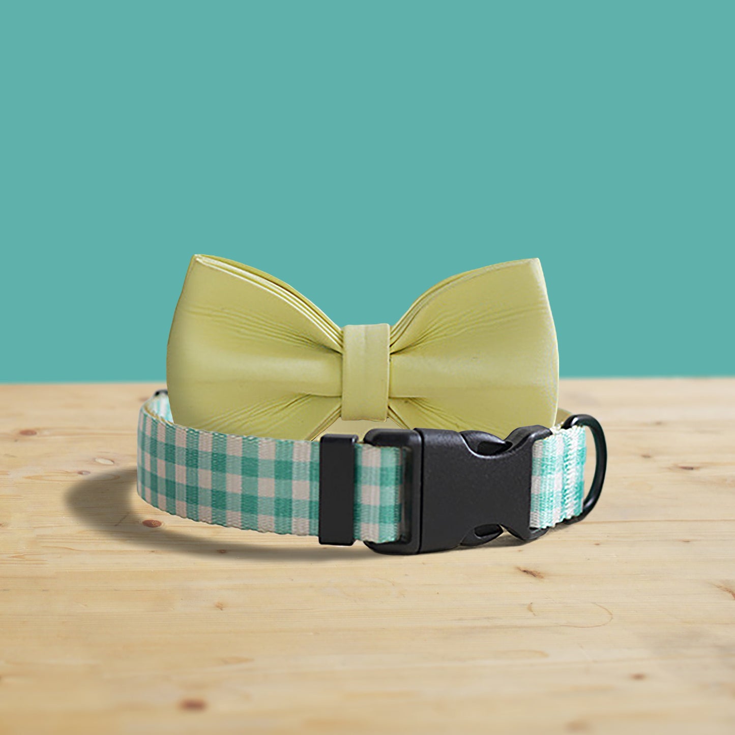 Personalized Grass Plaid Dog Collar and Leash Set with Bowtie