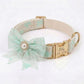 Personalized Pink Lace Dog Collar with Engraved Buckle, Bowtie Leash Set