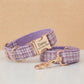 White Dog Collar with Name, Personalized Engraved Bouclé Tweed Dog Collar, Matching Leash Bow Walking Set, Fabric Collar with Gold Buckle