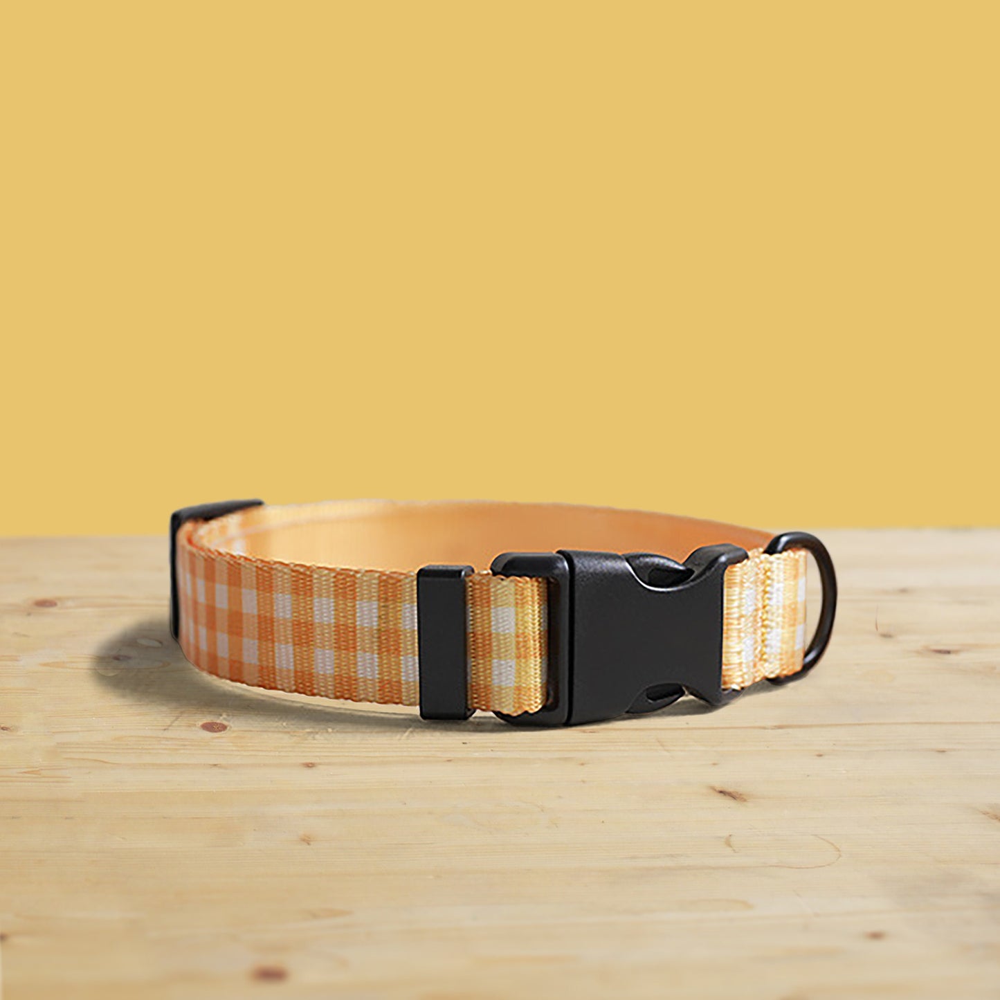 Personalized Butter Plaid Dog Collar, Leash, Bowtie Set – Engraved Name Buckle