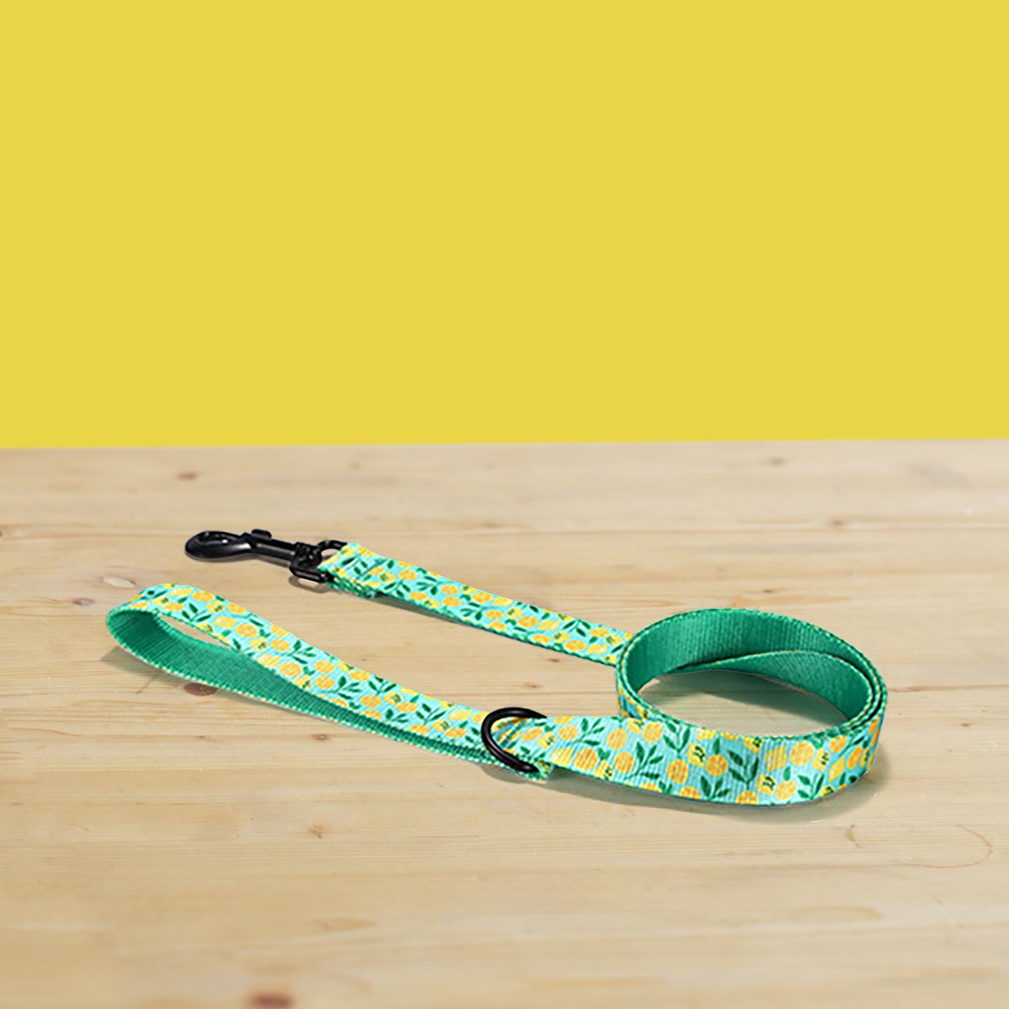 Lemon Tease Dog Collar and Leash Set, Personalized Engraved Buckle, Nylon Fabric, Handmade
