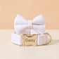 Personalized Tweed Bow Dog Collar with Name, Pink | Purple | Black | White Bouclé Puppy Collar with Gold Buckle, Cute Girl Dog Collar