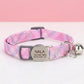 Personalized Cat Collar Safety Buckle | Light Blue Floral Polyester | Adjustable 19-30cm
