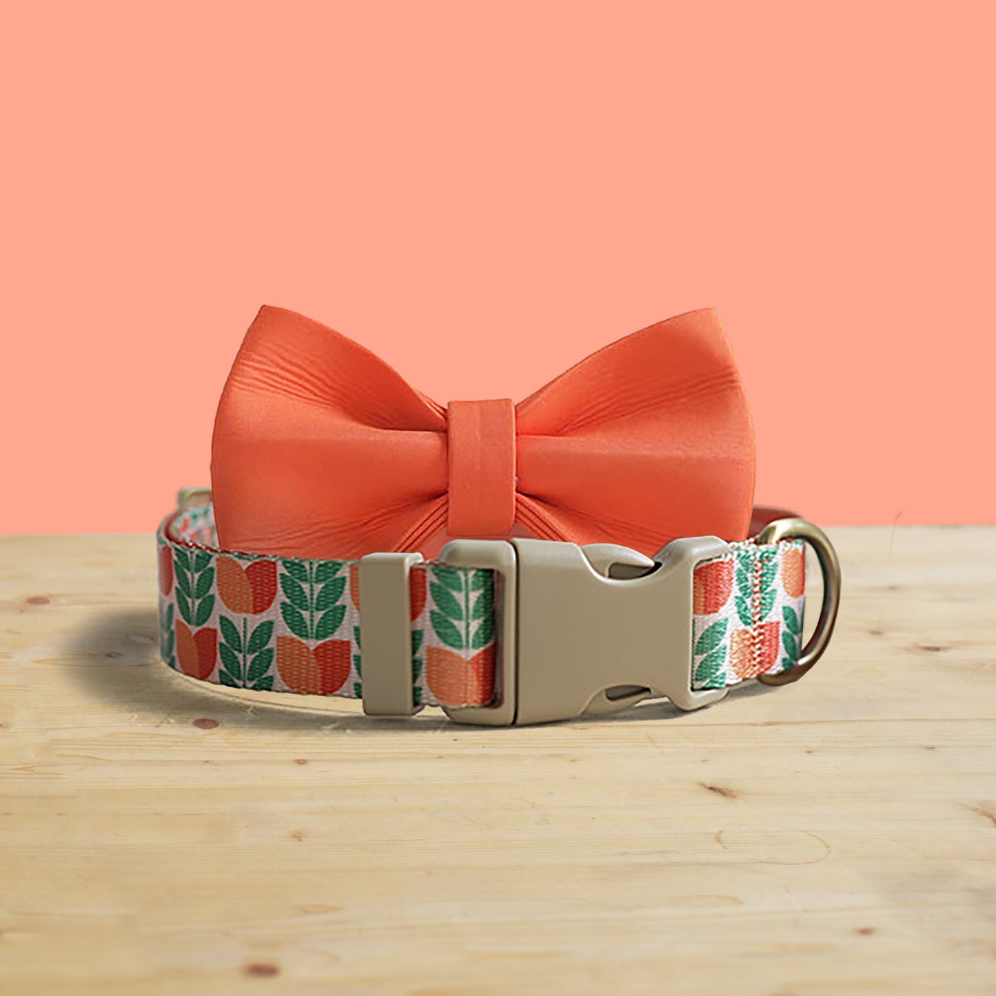 Flowering Tulip Dog Collar, Personalized Engraved Name Buckle, Nylon Leash Set