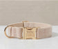 Personalized Tweed Dog Collar with Bow Tie, Engraved Name Pet Collar, Gold Buckle Set