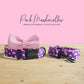 Personalised Pink Dog Collar Lightweight with Engraved Name Buckle| Leash | Bowtie, Featuring Marshmallow Pattern