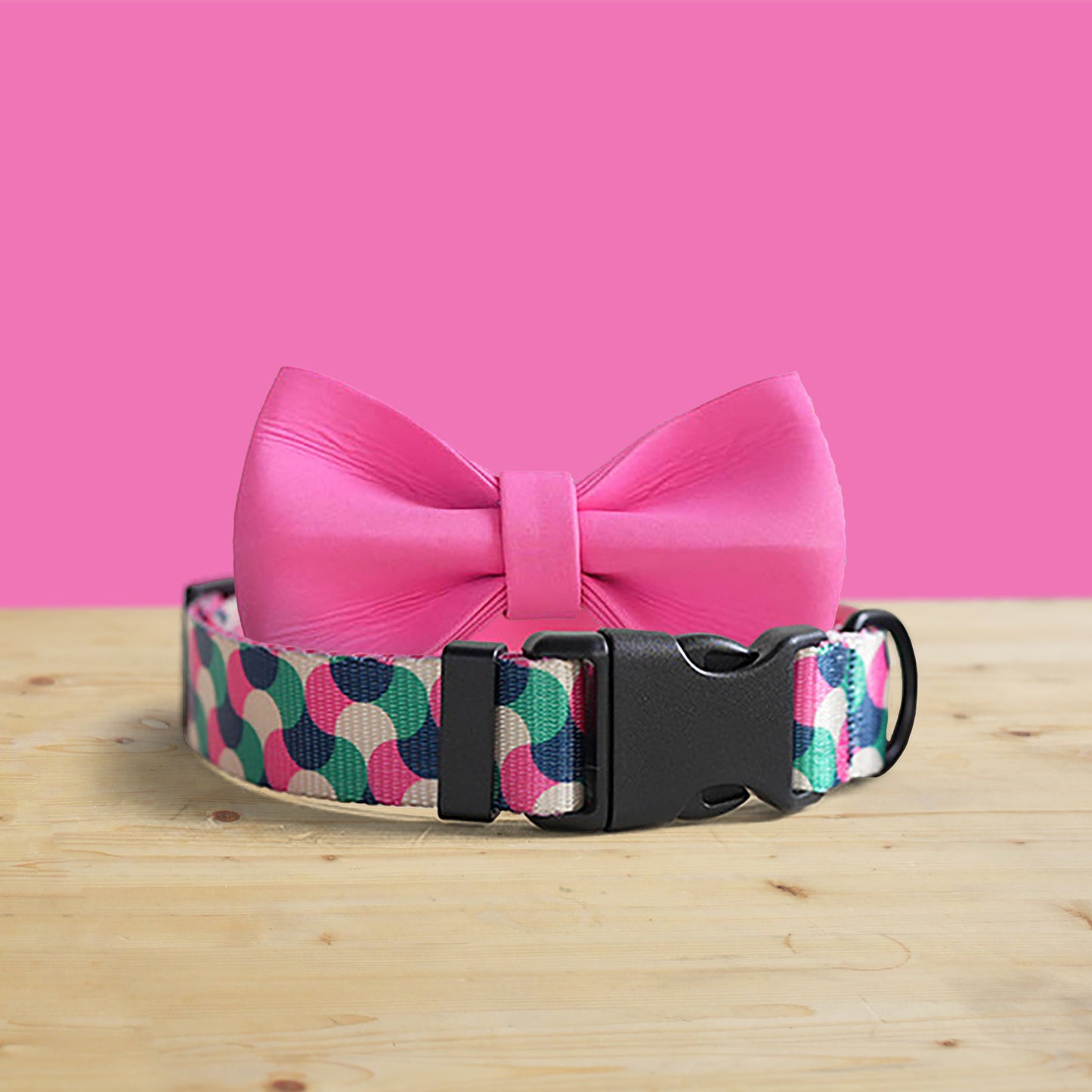 Personalised Dog Collar Gummy Worms Colorful Pink Lightweight, Leash, Bowtie with Engraved Name Buckle