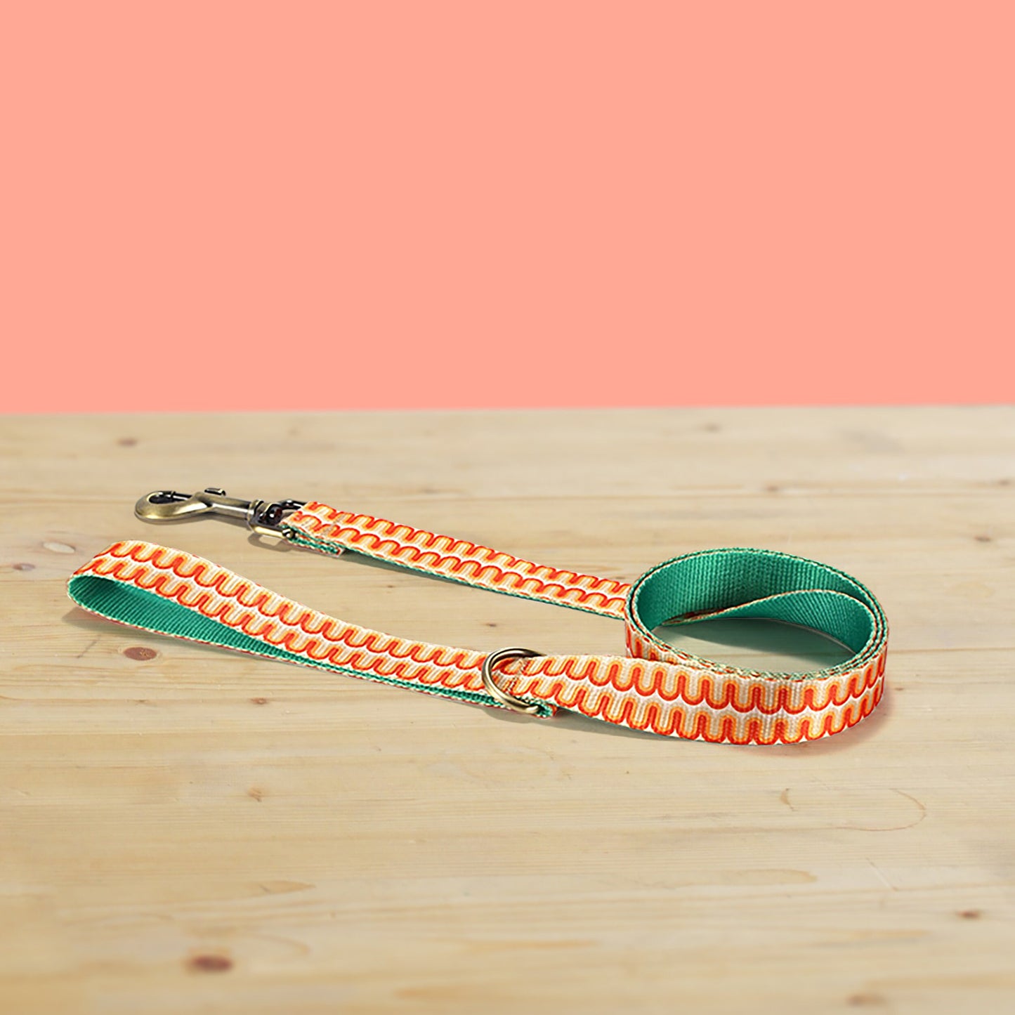 Big Waves Orange Dog Collar and Leash Set, Personalized Name Buckle, Nylon Fabric