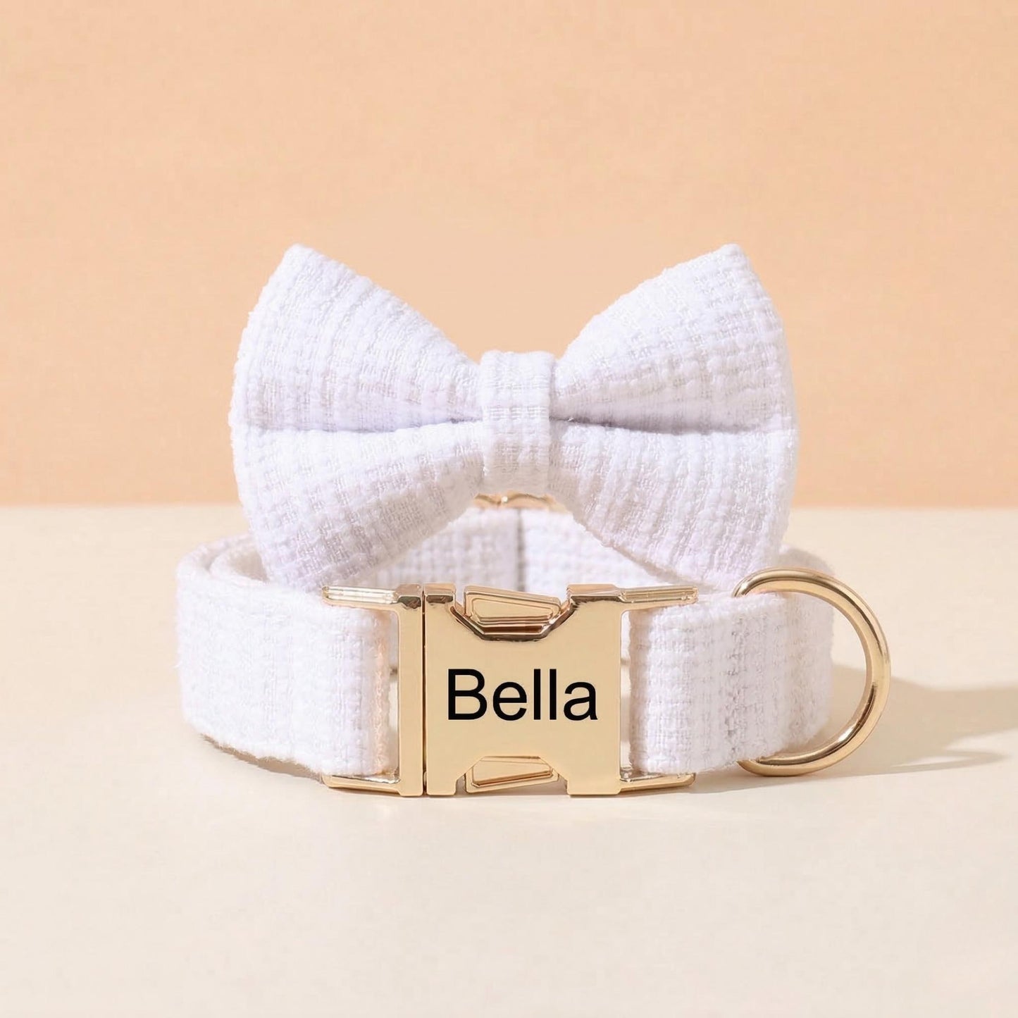 Personalized Black Bouclé Tweed Dog Collar, Custom Engraved Gold Buckle Pet Accessory