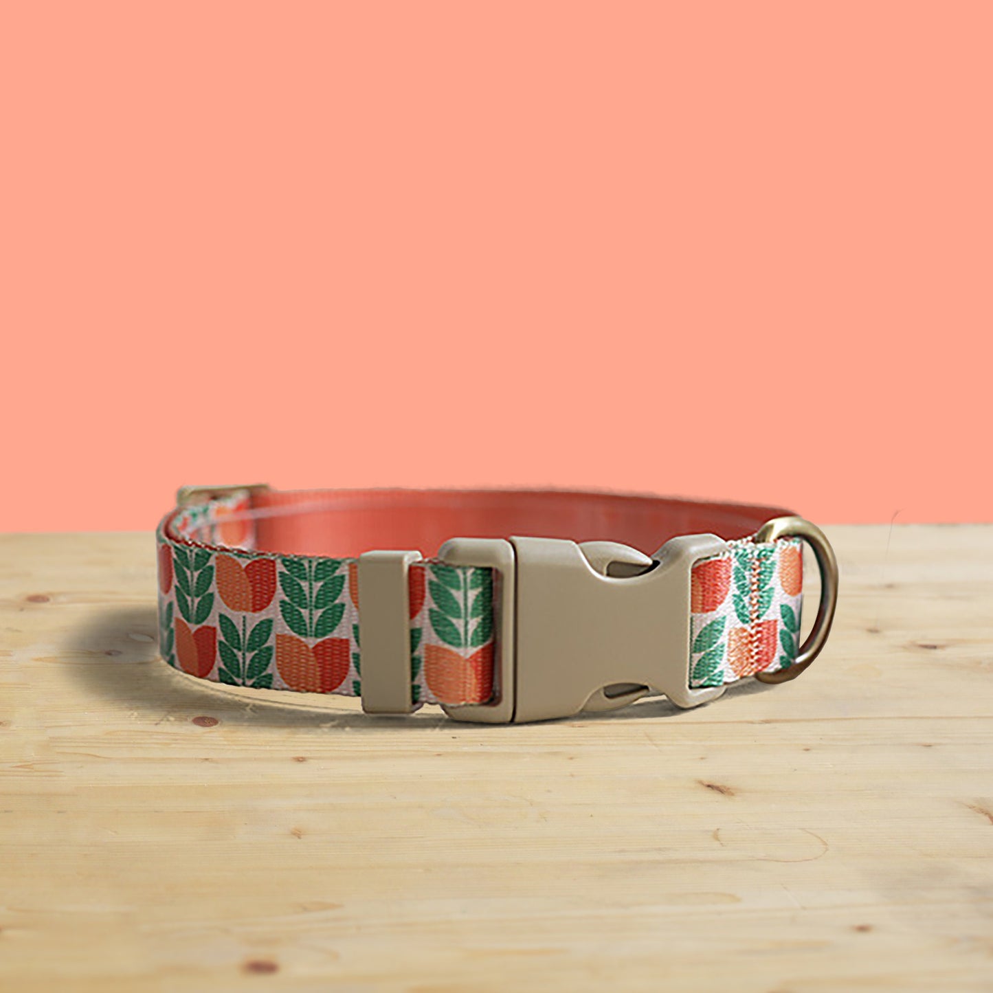 Flowering Tulip Dog Collar, Personalized Engraved Name Buckle, Nylon Leash Set