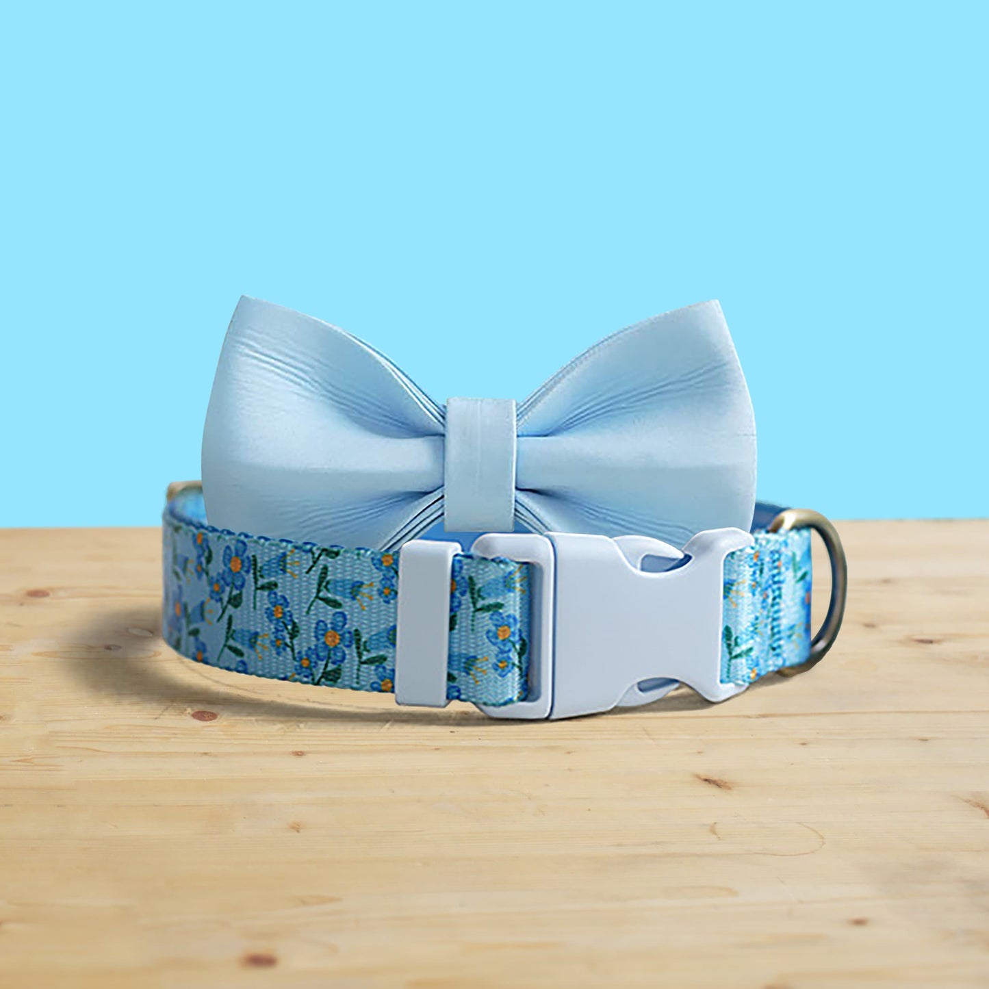 Blue Violet Floral Dog Collar and Leash Set, Personalized Name Buckle