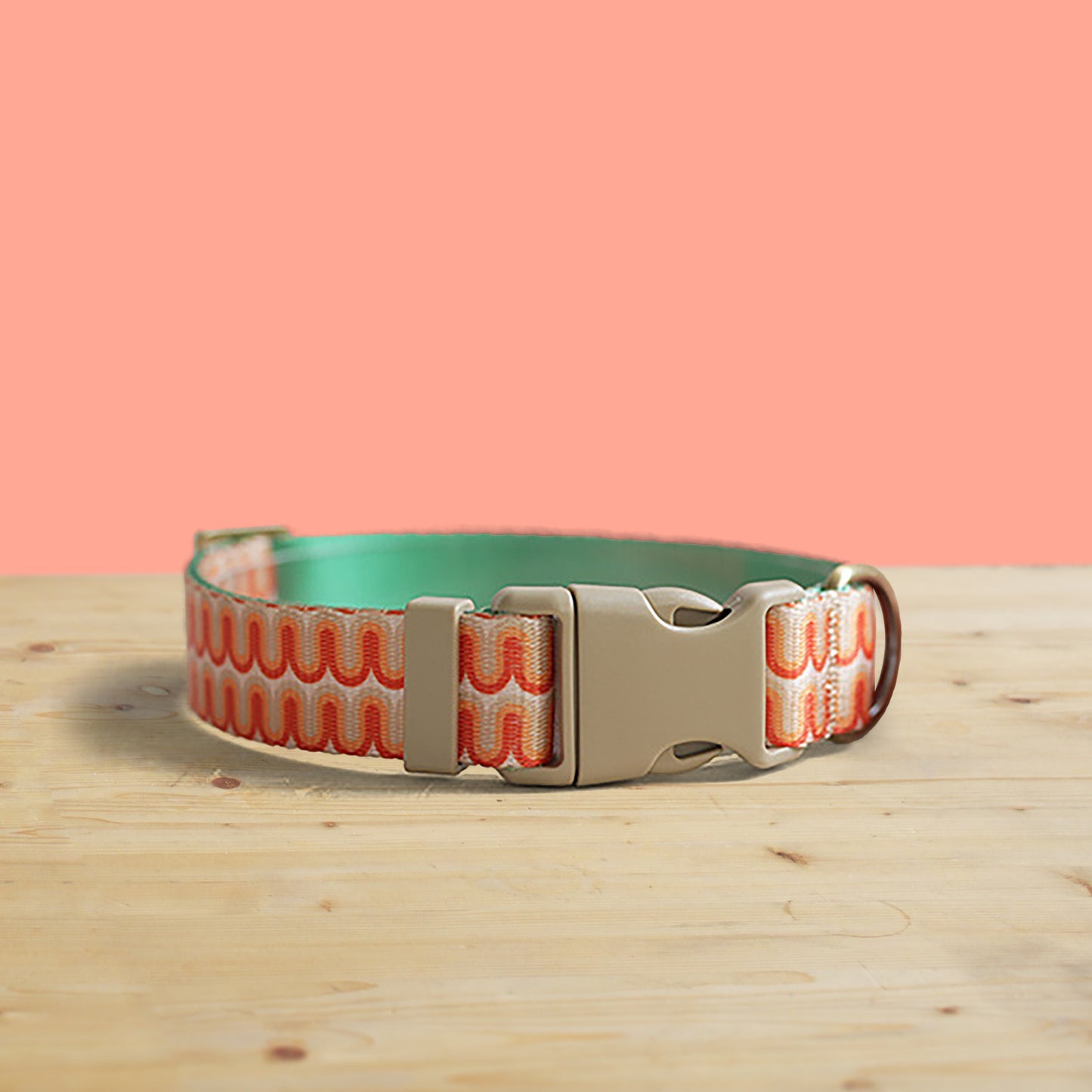 Big Waves Orange Dog Collar and Leash Set, Personalized Name Buckle, Nylon Fabric