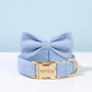 Personalized Pink Corduroy Dog Collar and Leash Set, Gold Buckle, Bowtie Bag