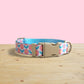 Pink Chrysanthemum Dog Collar and Leash Set, Personalized Engraved Buckle