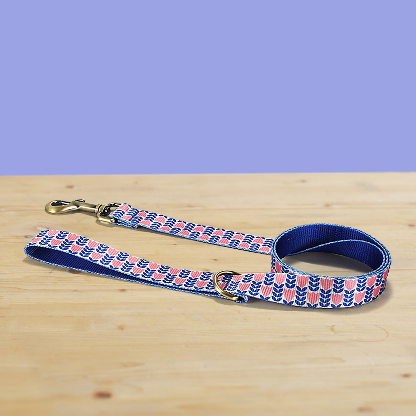 Personalized Blue Tulip Dog Collar and Leash Set, Engraved Name Buckle