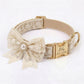Personalized Pink Lace Dog Collar with Engraved Buckle, Bowtie Leash Set