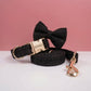 White Dog Collar with Name, Personalized Engraved Bouclé Tweed Dog Collar, Matching Leash Bow Walking Set, Fabric Collar with Gold Buckle