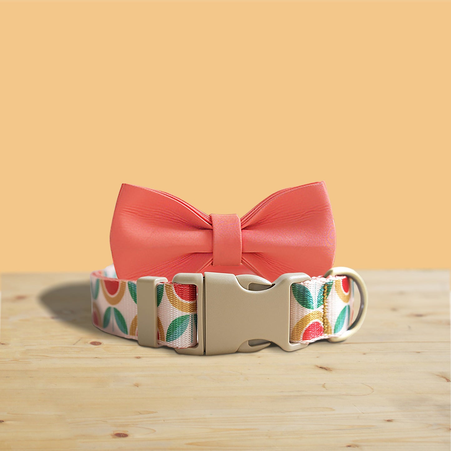 Personalized Floral Dog Collar Set, Engraved Buckle, Leash, Bowtie, Tea Flower Design