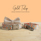 Gold Tulip Personalized Dog Collar, Leash, Bowtie, Engraved Name Buckle