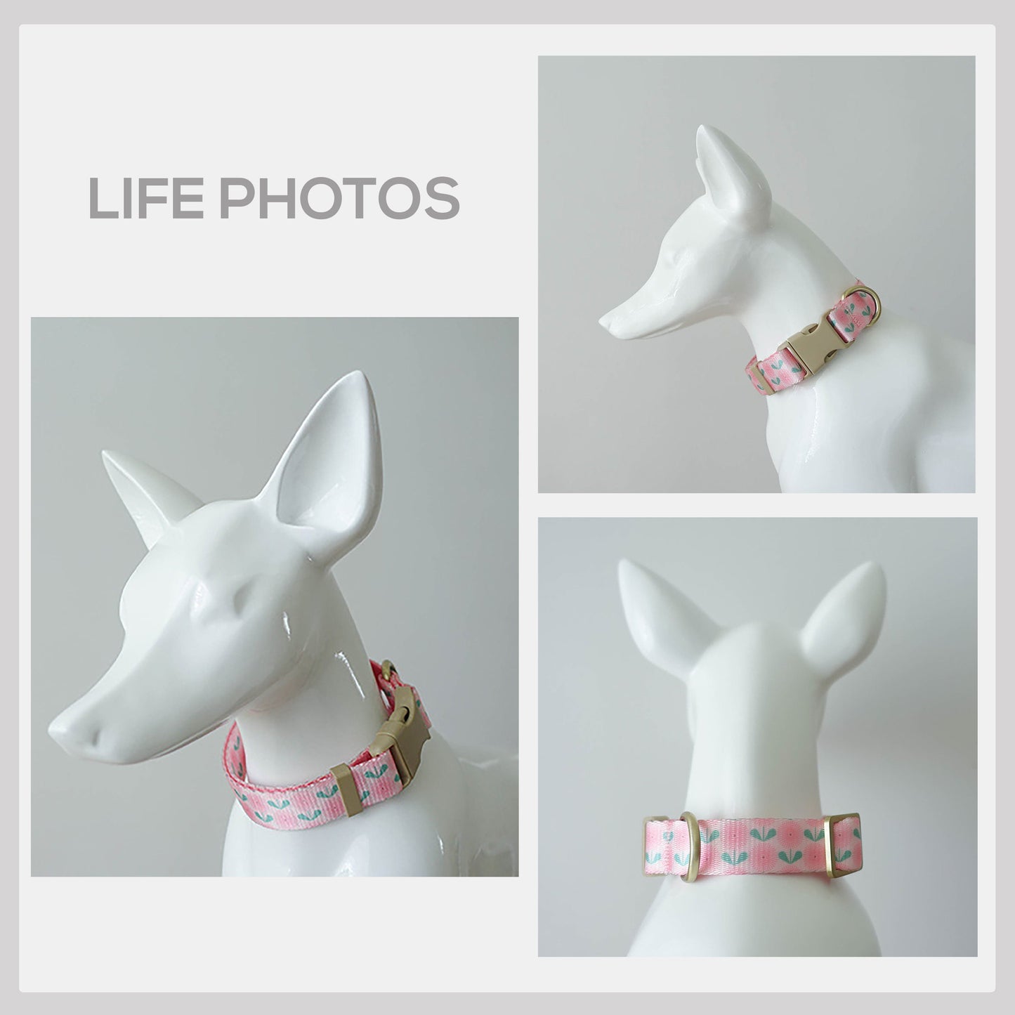 Pink Dandelion Dog Collar Leash, Personalized Engraved Name Buckle, Nylon Fabric, Handmade Pet Accessory
