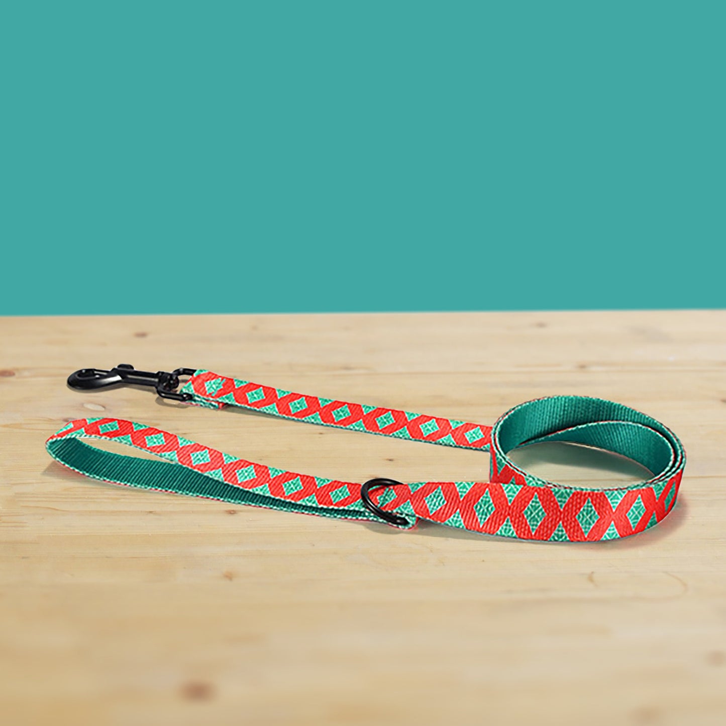 Personalized Dog Collar and Leash Set, Red Green Pattern, Engraved Name Buckle