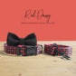 Personalized Red Daisy Dog Collar and Leash Set, Engraved Buckle, Nylon Fabric