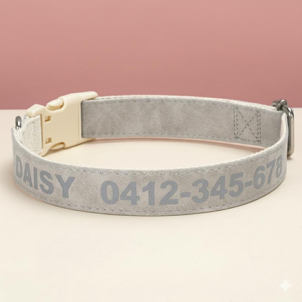 Reflective Custom Dog Collar | PU Leather Nylon | Personalized Pet Name ID