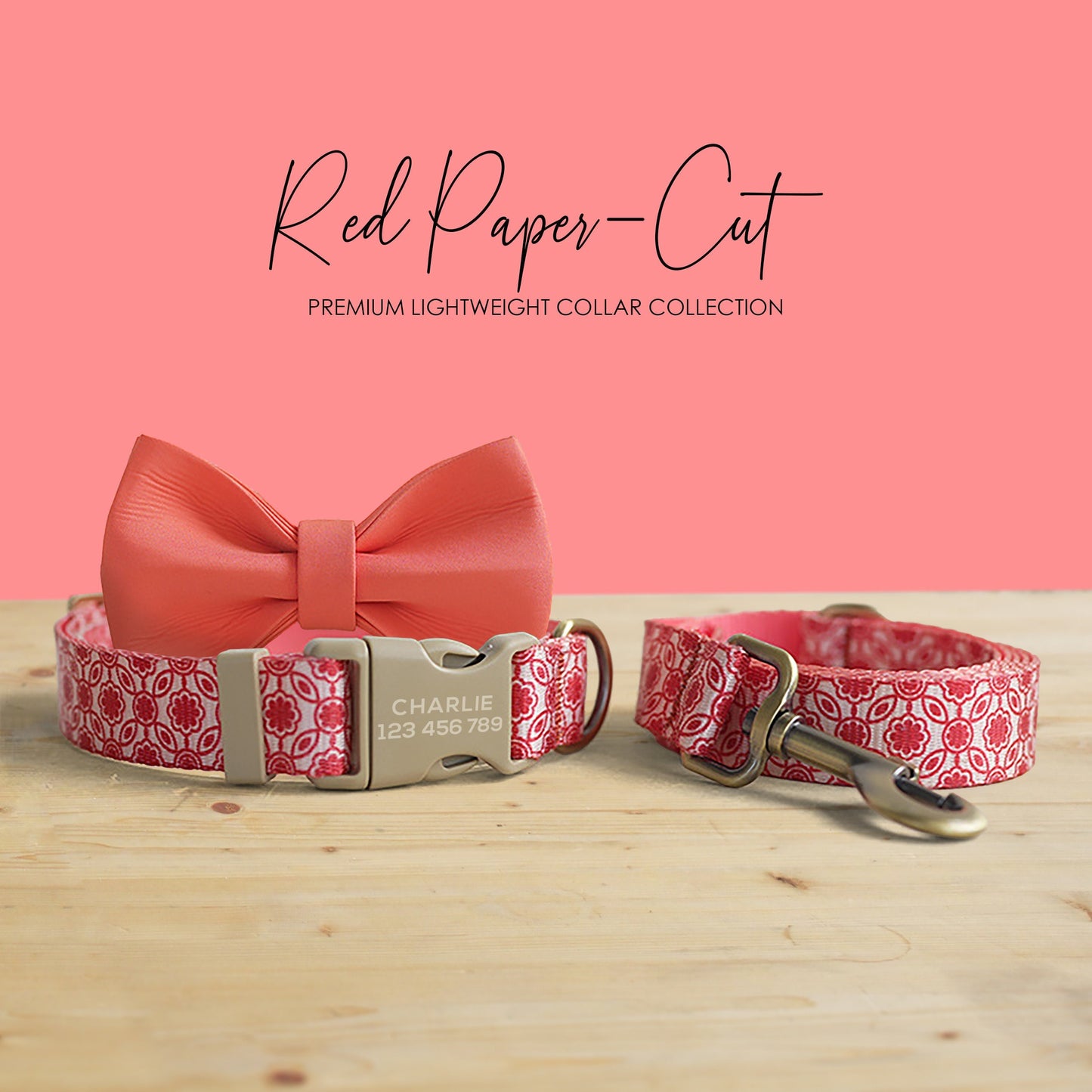 Personalized Nylon Dog Collar, Leash, Bowtie with Engraved Name Buckle