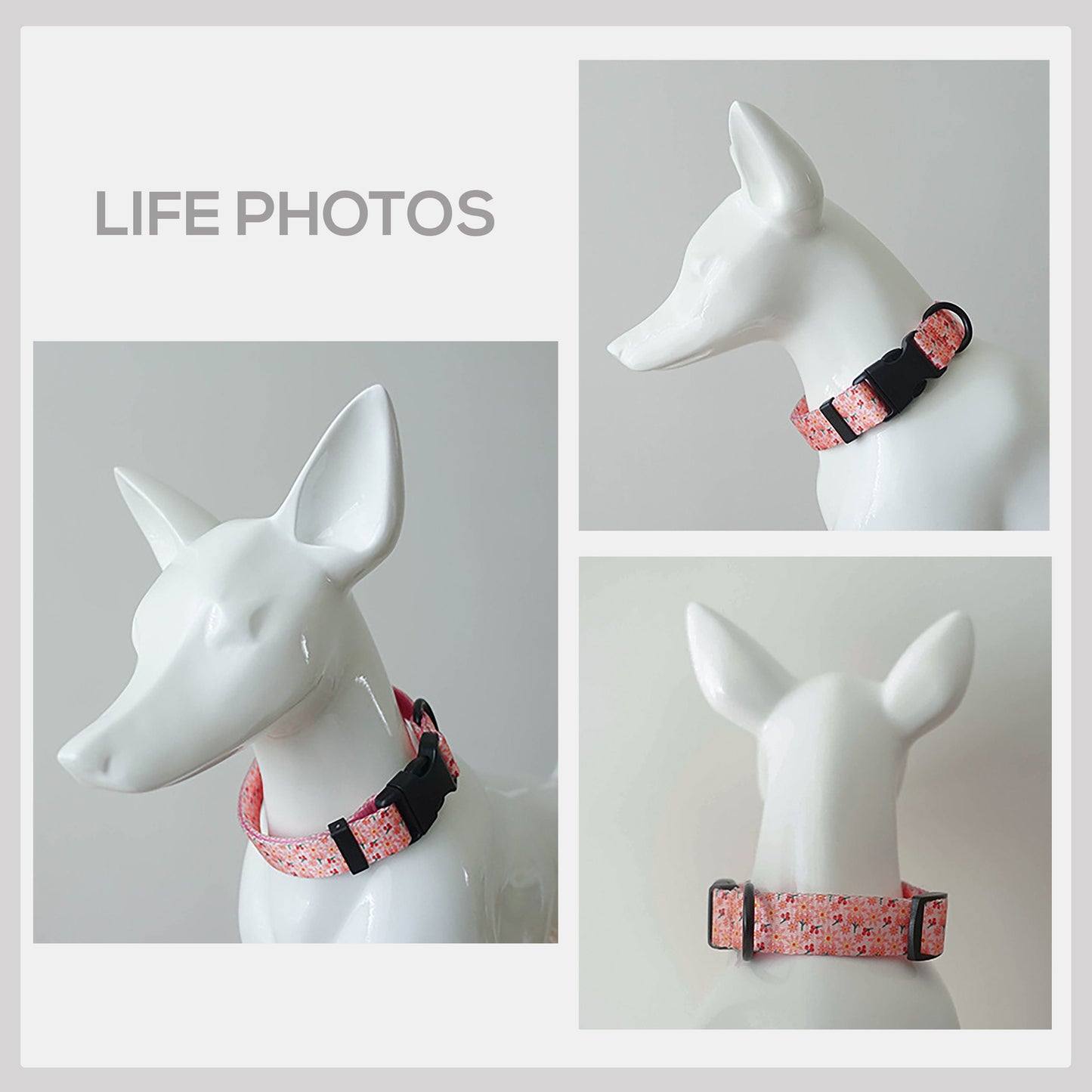 Pink Lily Floral Dog Collar and Leash Set, Personalized Engraved Buckle