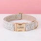 Personalized Lace Dog Collar with Bowtie and Leash Set, Custom Engraved Pet Collar