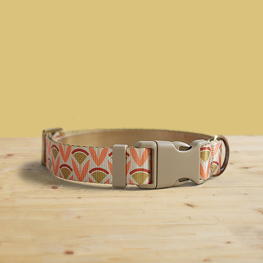 Golden Iris Personalized Dog Collar and Leash Set, Engraved Name Buckle, Nylon Fabric