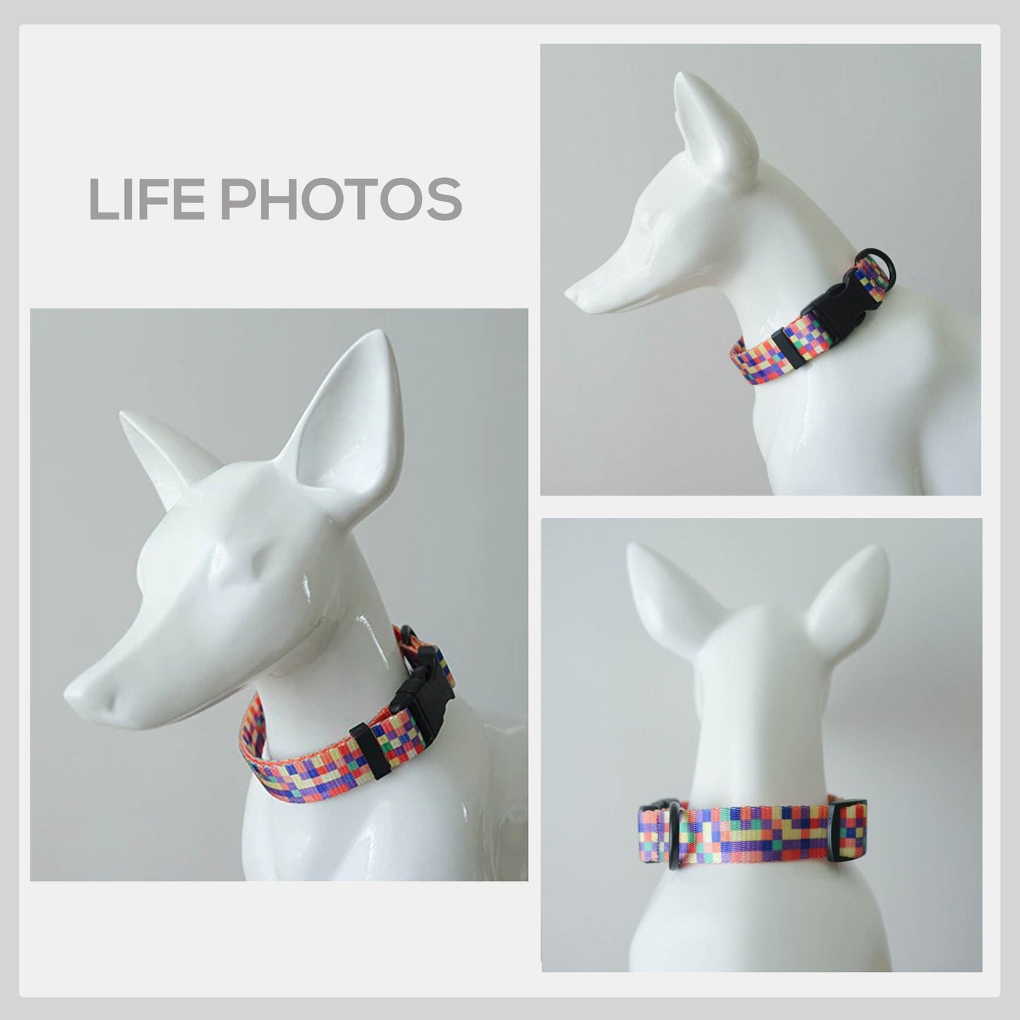 Neon Plaid Dog Collar, Leash, Bowtie Set: Personalized Nylon Pet Accessories