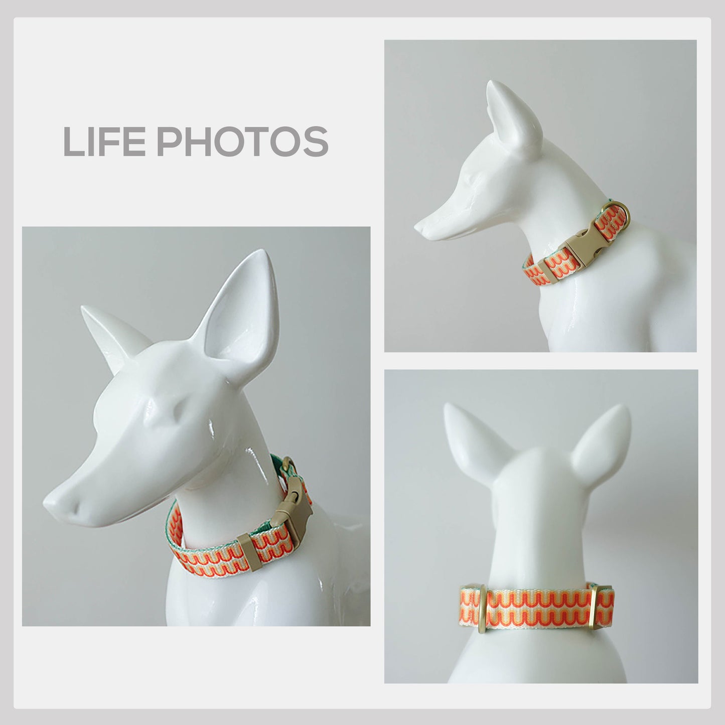 Big Waves Orange Dog Collar and Leash Set, Personalized Name Buckle, Nylon Fabric