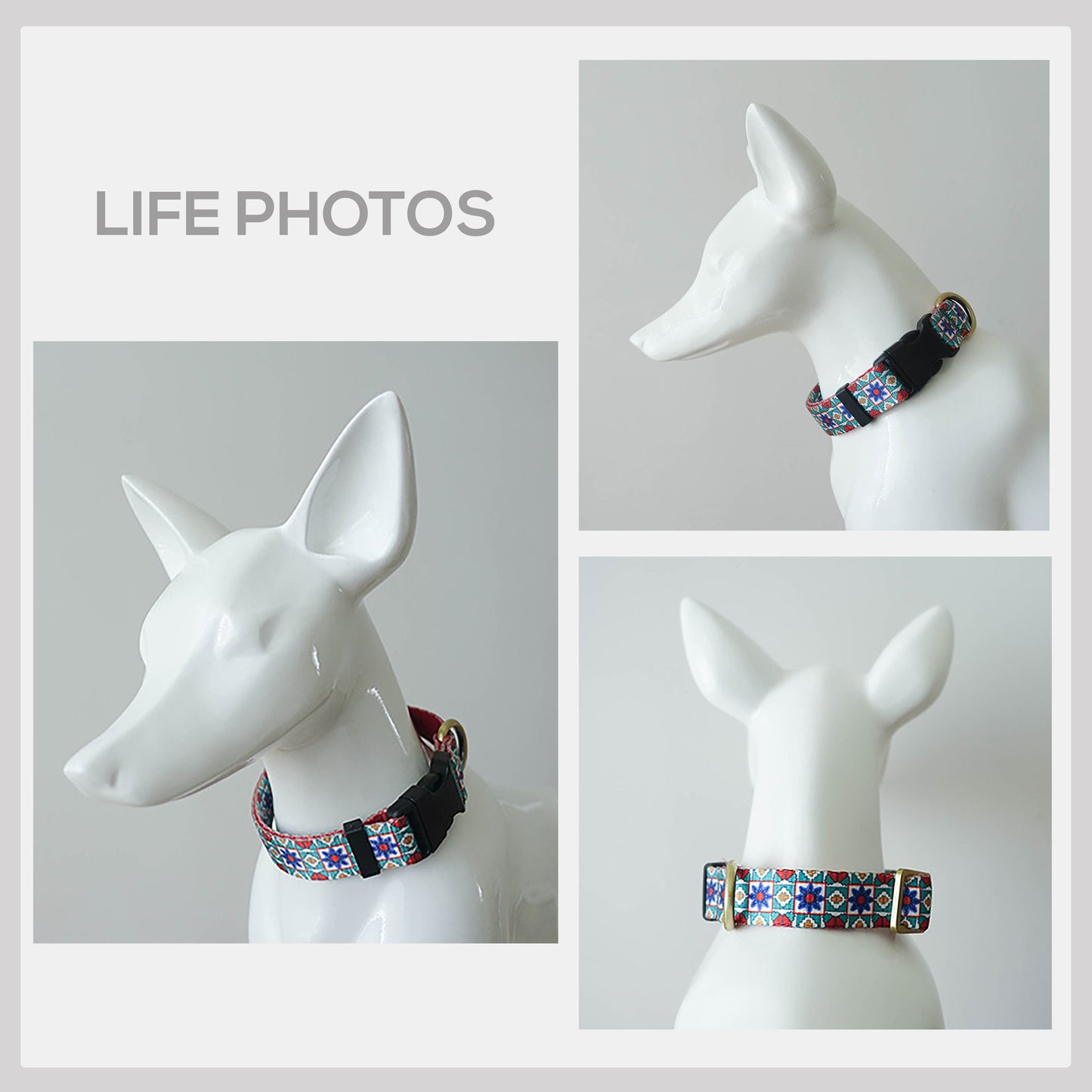 Blue Kaleidoscope Dog Collar, Leash, Personalized Engraved Buckle, Nylon Fabric, Handmade Pet Accessory