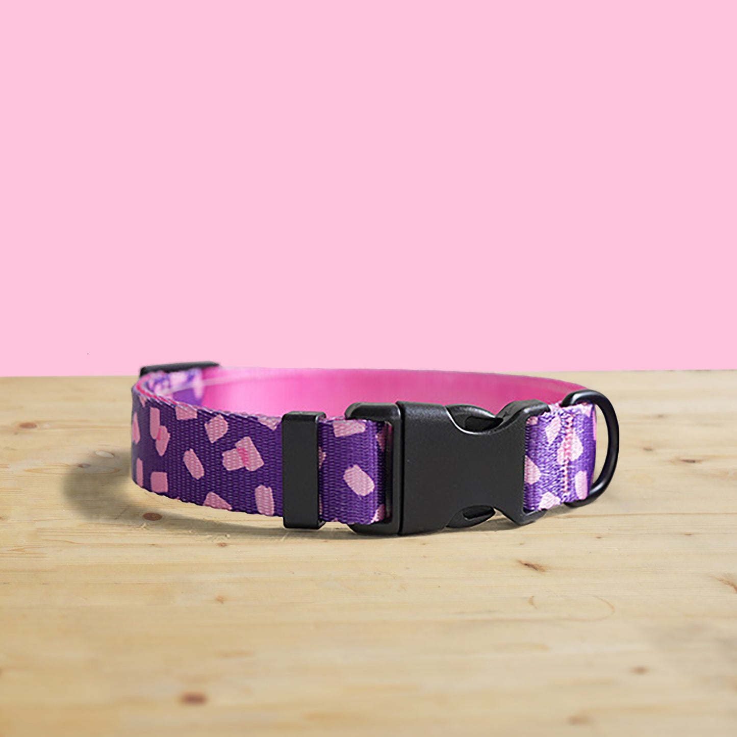 Personalised Pink Dog Collar Lightweight with Engraved Name Buckle| Leash | Bowtie, Featuring Marshmallow Pattern
