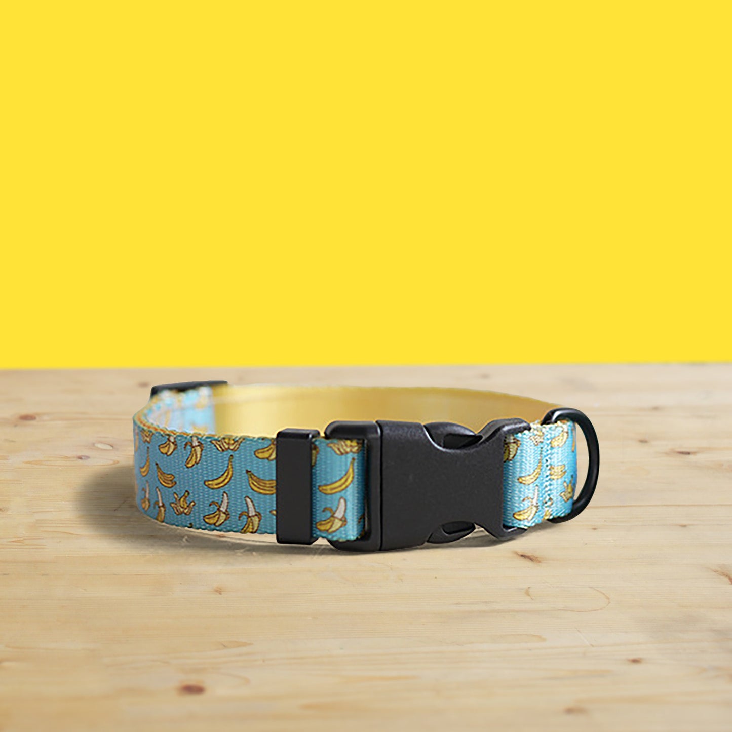 Personalized Dog Collar and Leash Set, Dancing Banana Pattern, Engraved Name Buckle