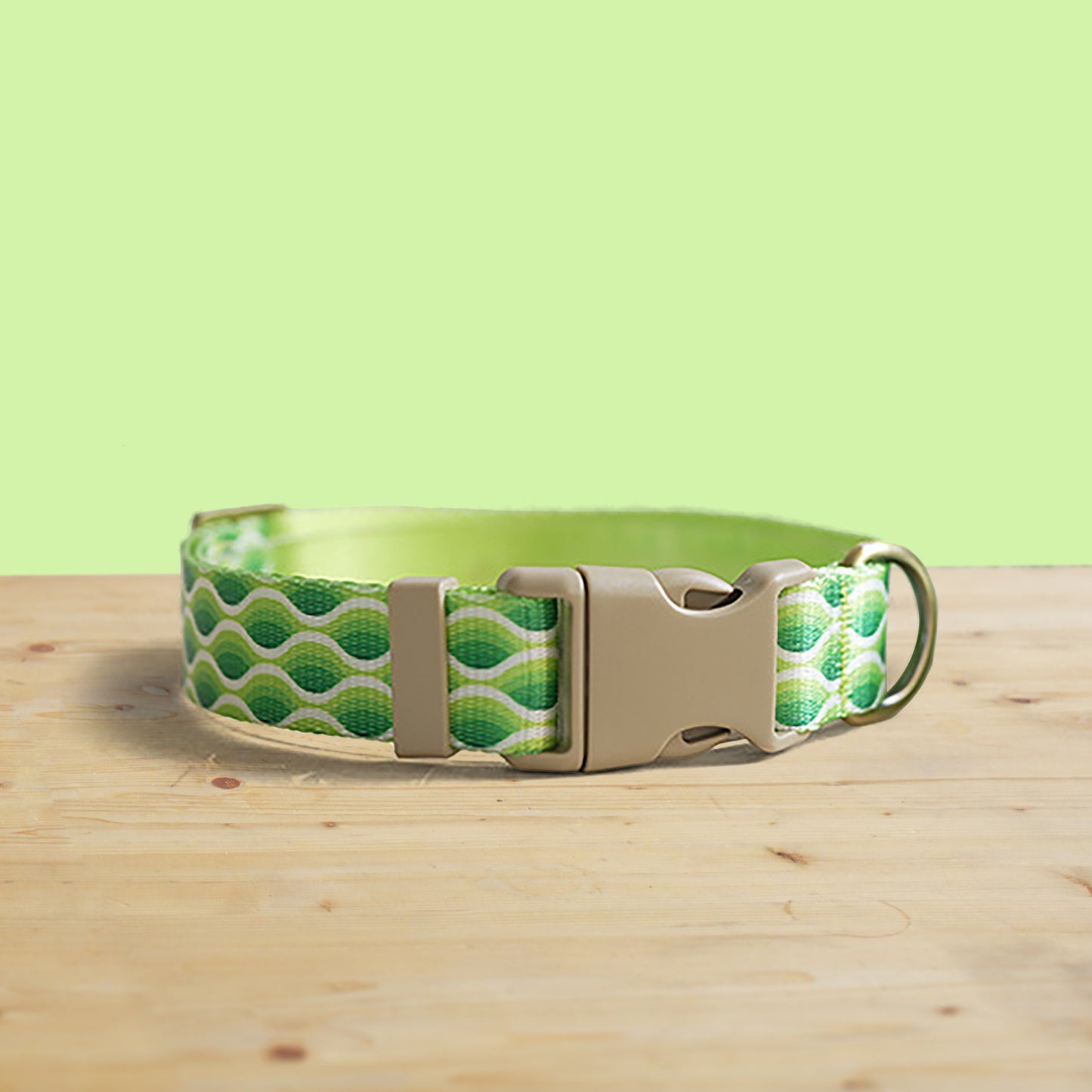 Green Waves Personalized Dog Collar and Leash Set, Engraved Name Buckle