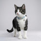 Personalized Cat Collar Safety Buckle | Light Blue Floral Polyester | Adjustable 19-30cm