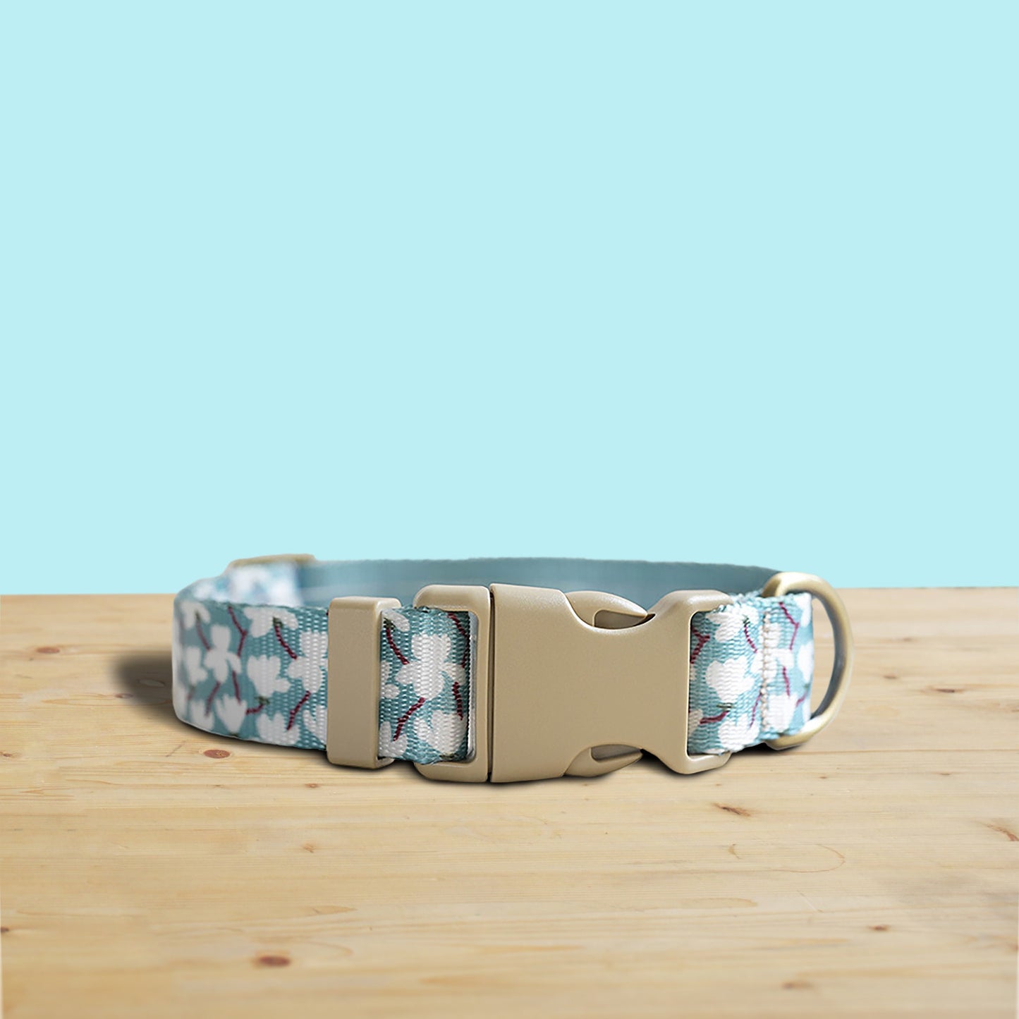 Sky Blue Gardenia Dog Collar and Leash Set, Personalized Engraved Buckle