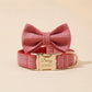 Personalized Red Tweed Dog Collar with Engraved Gold Buckle – Bow Tie Pet Accessory