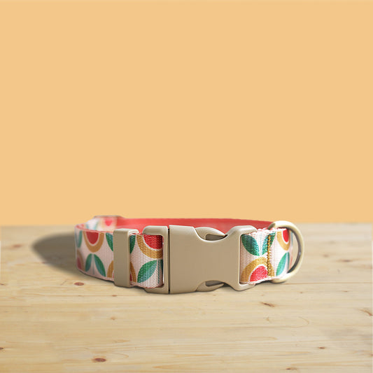 Personalized Floral Dog Collar Set, Engraved Buckle, Leash, Bowtie, Tea Flower Design