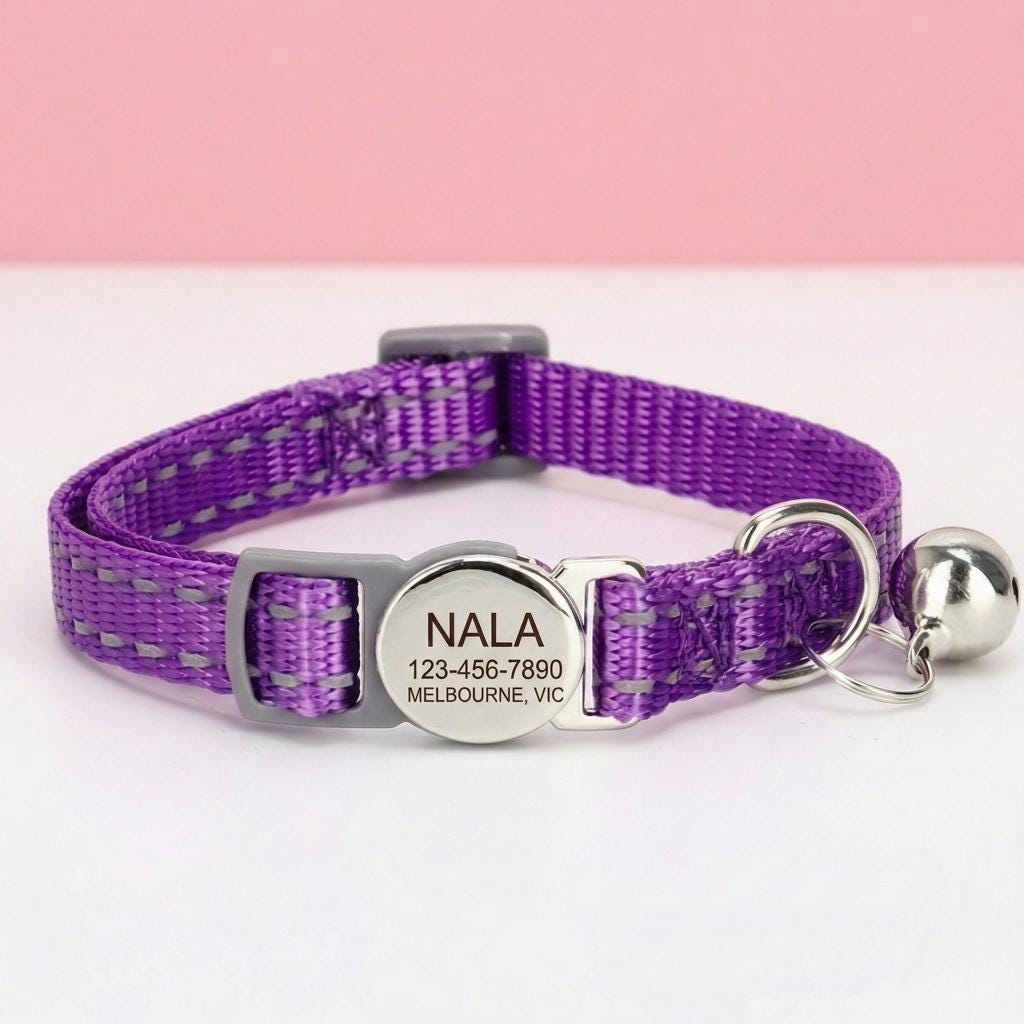 Personalized Reflective Cat Collar | Multicolour Nylon Custom ID Collar | Adjustable 20-30cm