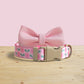 Pink Dandelion Dog Collar Leash, Personalized Engraved Name Buckle, Nylon Fabric, Handmade Pet Accessory