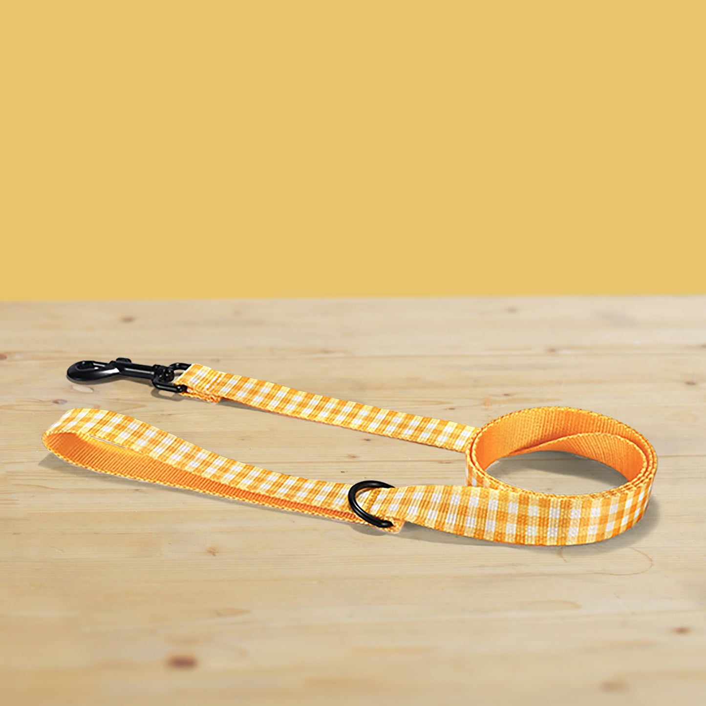 Personalized Butter Plaid Dog Collar, Leash, Bowtie Set – Engraved Name Buckle