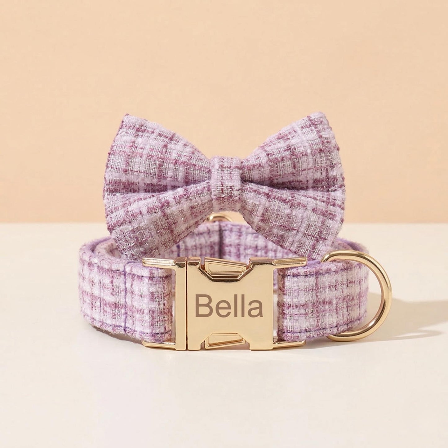 Personalized Black Bouclé Tweed Dog Collar, Custom Engraved Gold Buckle Pet Accessory