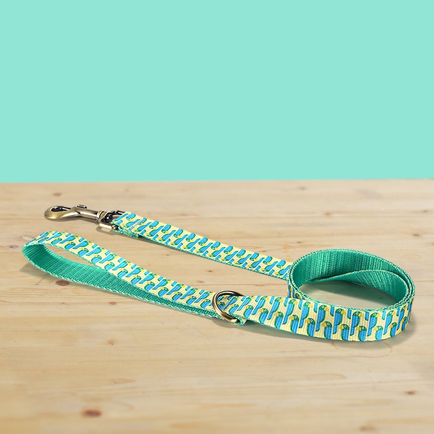 Personalized Green Parrot Dog Collar and Leash Set, Engraved Name Buckle
