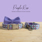 Purple Rose Floral Dog Collar and Leash Set, Personalized Engraved Buckle